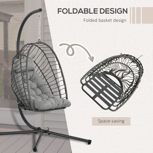 PE Hanging Swing Chair w/ Thick Cushion, Patio Hanging Chair, Grey