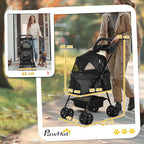 Pet Stroller Foldable Travel Carriage w/ Brake Basket Canopy, Black