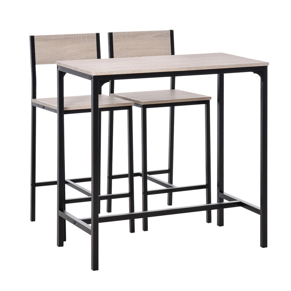 Metal Frame MDF Top Table & Bar Stool Set - Sleek Black Design