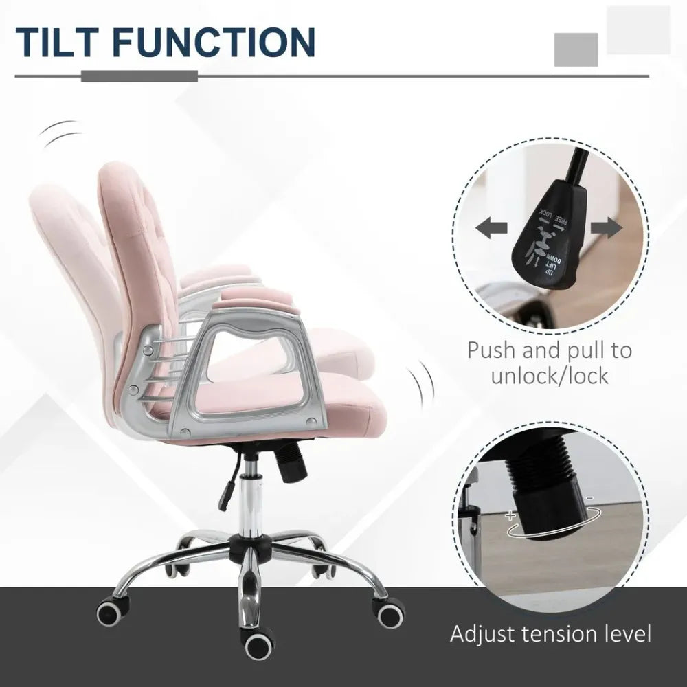 Luxury Pink Diamond Tufted Office Chair - Ergonomic, Padded, Swivel