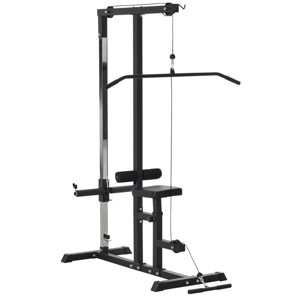 Lat Pull Down Machine with Extra Pulley for Seated Rows, Cable Pulley System with Adjustable Seat for Home Gym