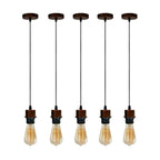 5 Pack Industrial Rustic Red Pendant Light, Lampshade Addable E27 Lamp Holder Light, E27 UK Holder Set With PVC Cable