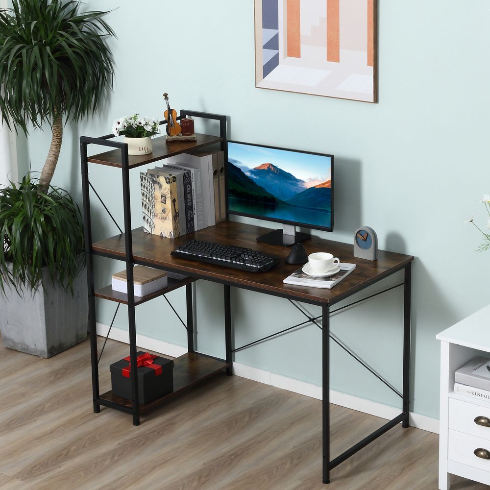 Stylish Computer Desk - 4-Tier Bookshelf - Home Office - Space-Saving - Multifunctional