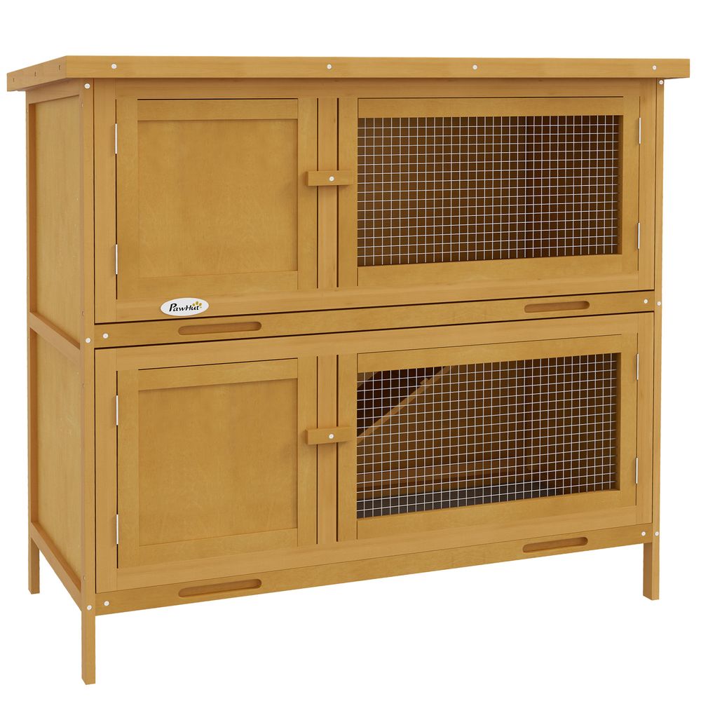 Double Decker Rabbit Hutch Bunny Cage Pet House Outdoor with Tray, Yellow
