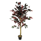 Red Ficus Tree - 120cm (4ft) - Realistic & Durable - Gold Metal Planter