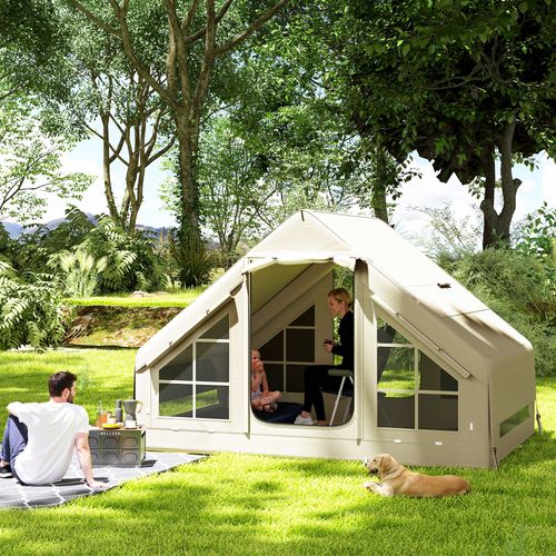Inflatable Camping Tent with Pump, 2-4 Person Glamping Tent