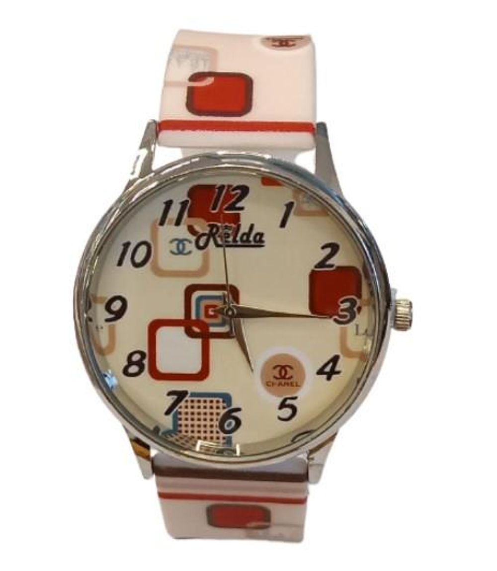 Ladies Analogue Red Square Pink Silicone Strap Watch