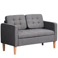 Compact Loveseat Sofa - 2 Seater with Storage & Wood Legs in Grey