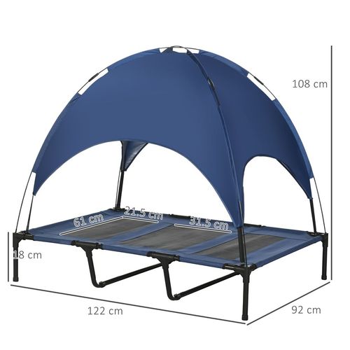 122cm Elevated Dog Bed Cooling Raised Pet Cot UV Protection Canopy Blue