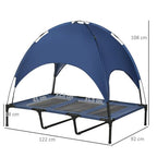 122cm Elevated Dog Bed Cooling Raised Pet Cot UV Protection Canopy Blue