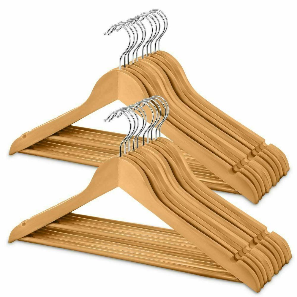 20-Pack X20 Wooden Coat Hangers - Suit Garment Clothes - Space Efficient