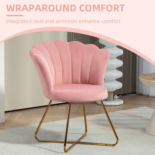 Accent Chair, Velvet Armchair with Lotus Backrest, Steel Legs