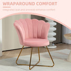 Accent Chair, Velvet Armchair with Lotus Backrest, Steel Legs