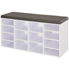 PU Leather Shoe Storage Bench - 14 Compartments, Brown and White