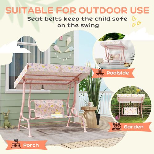 Kids Garden Swing Chair, Swing Seat with Adjustable Canopy, Pink