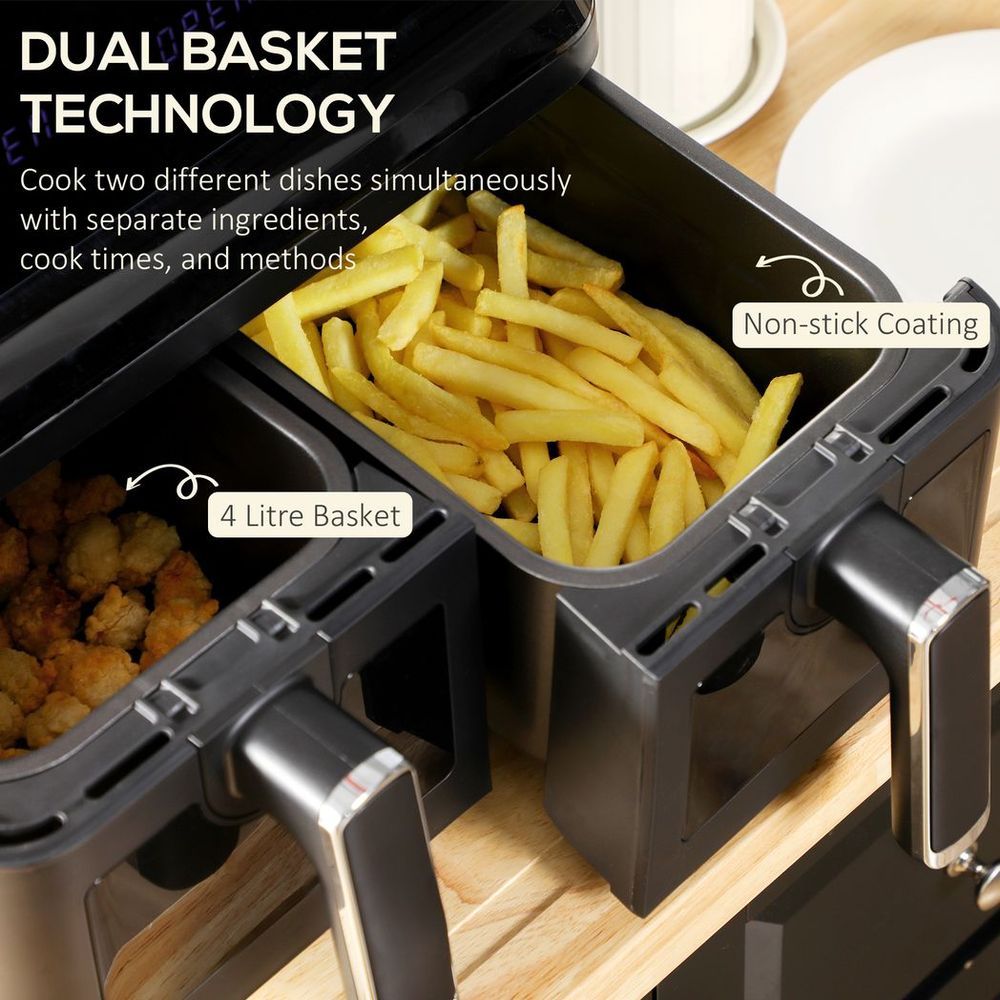 Dual Basket Air Fryer 8L - 8 Presets Cookbook Timer 2500W - for Family Size Meals