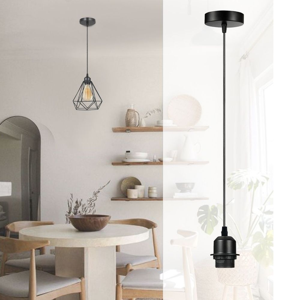 Industrial Black Pendant Light - Pack of 5, Addable E27 Lamp Holder, Lampshade, Dimmable