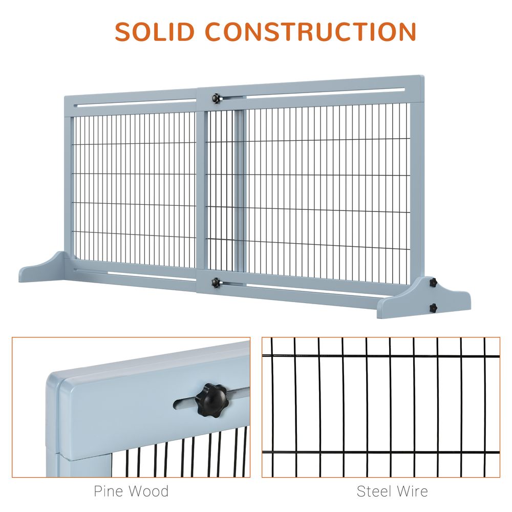 Adjustable Wooden Pet Gate Freestanding Dog Barrier for Doorway, Grey