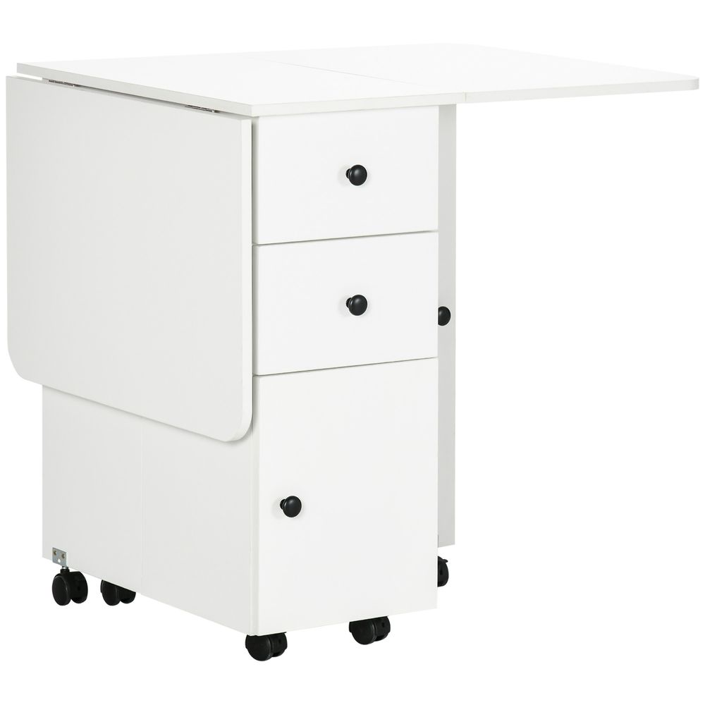 Folding Dining Table, Drop Leaf with Storage Drawers White - Space Saving Design, Expandable, 4-6 People Capacity