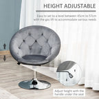 Swivel Dressing Stool, Velvet-feel Upholstered Vanity Chair, Adjustable Height Tub Makeup Chair with Button Tufting and Thick Padding, Breakfast Dining Chair, Grey