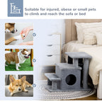 Dog Steps for Bed 4 Step Pet Stairs Cat House with Detachable Cover, Cat ladder for Sofa w/Hanging Balls - Grey