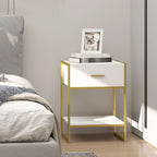 Modern Bedside Table, Nightstand with Drawer Shelf, Side Table for Living room, Bedroom White and Gold