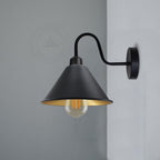 Vintage Black Gold Wall Light Fixture - E27 Base - Cone Shape Shade - Swan Neck