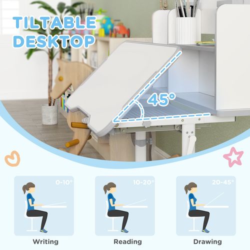 Kids Desk and Chair Set w/ Tiltable Desktop Reading Rack