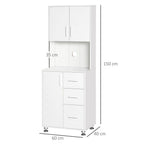 Kitchen Buffet Storage, 2 Cabinets, 3 Drawers, 60x40x150cm, White Finish