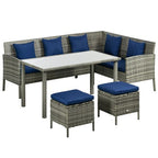 5Pcs Rattan Dining Corner Sofa Set, Garden Furniture Set, Dark Blue