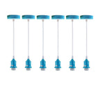 6 Pack Industrial Pendant Light Fitting, Lampshade Addable E27 Lamp Blue Holder Fitting Set With PVC Cable