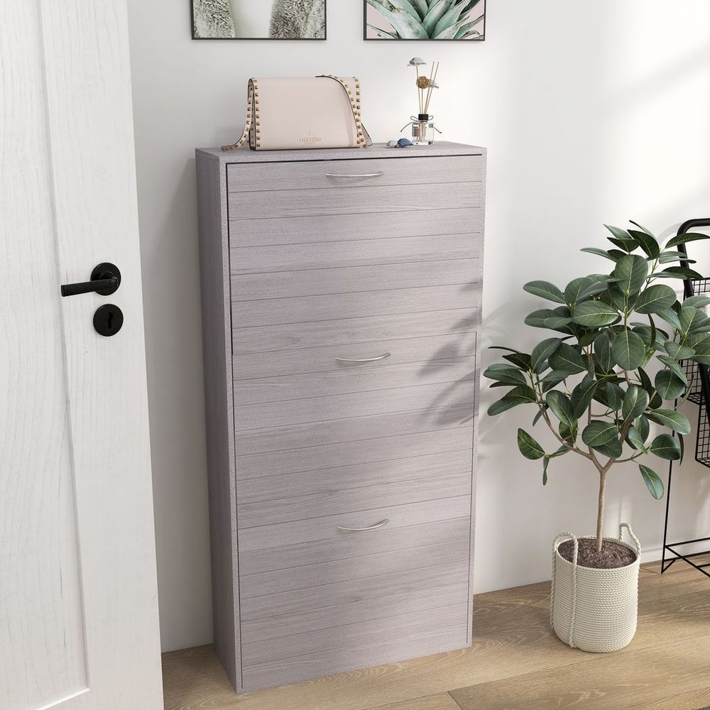 Slim Shoe Storage Cabinet with 3 Flip Drawers for 12 Pair of Shoes