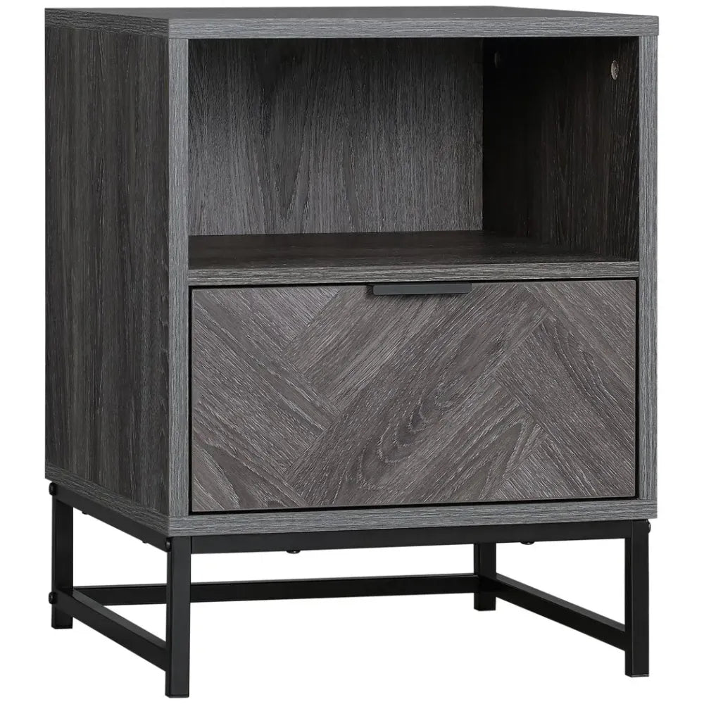 Nightstand with Drawer & Shelf - End Table for Living Room & Bedroom - Design