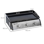Portable Gas Plancha BBQ Grill with 3 Stainless Steel Burner, 9kW