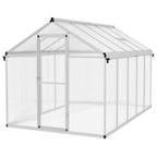 10x6ft Aluminium Greenhouse with Door, Window & Galvanised Base - PC Panel