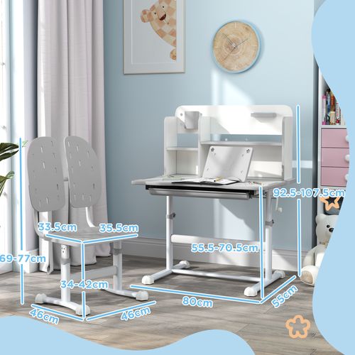 Kids Desk and Chair Set w/ Tiltable Desktop Reading Rack