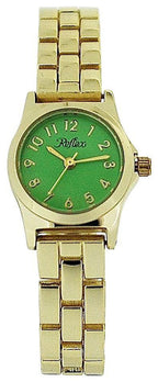 Ladies Metal Analogue Green Dial & Yellow Tone Metal Bracelet Strap Watch