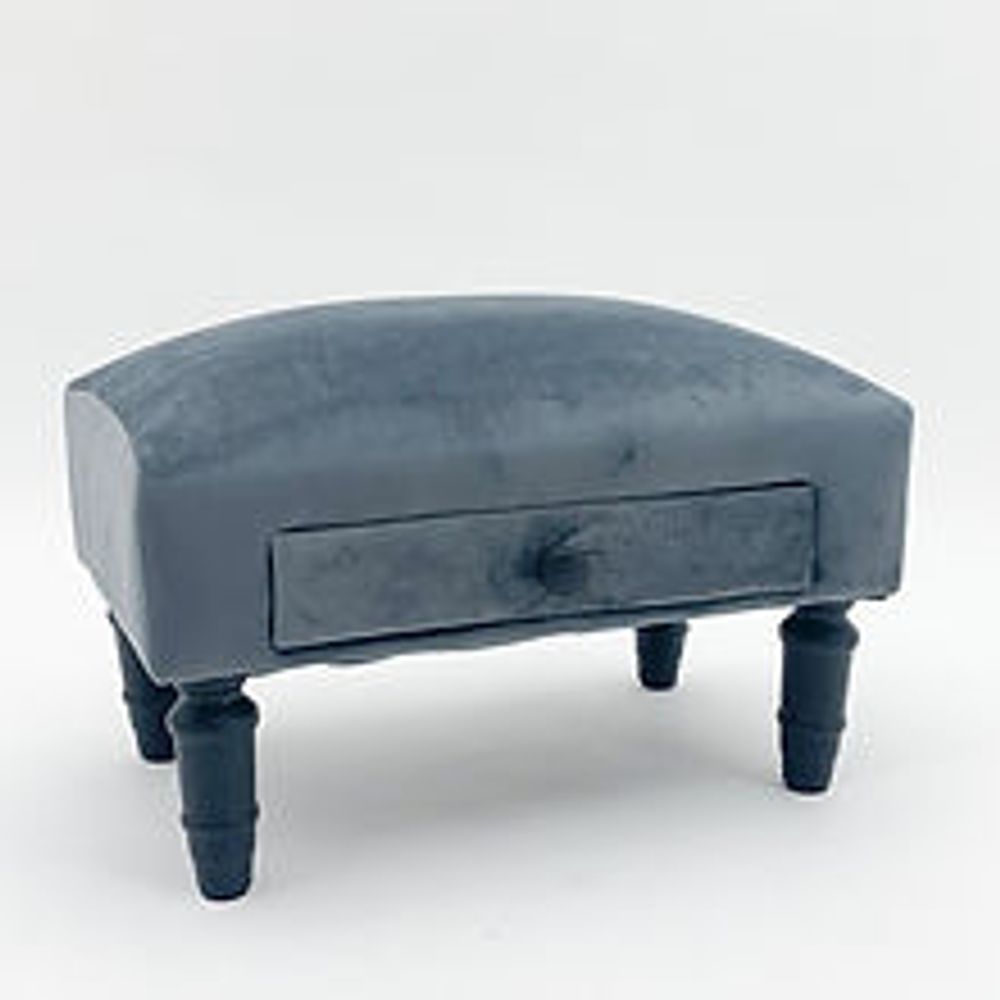 Comfort: Grey Velvet Footstool with Drawer