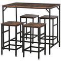 MDF Industrial 5-Pc Dining Set: Table & 4 Stools - Black/Brown, Quality & Space-Saving