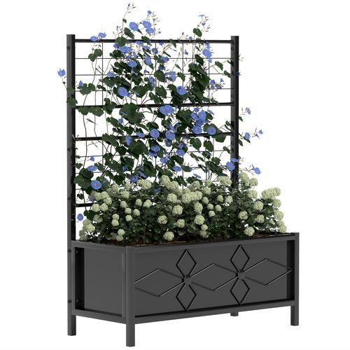 Metal Raised Garden Bed Planter Box with Trellis, 90 x 40 x 120 cm