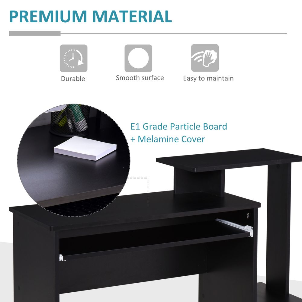 Black Computer Desk with Sliding Keyboard Tray & Storage Drawer - Unique Design