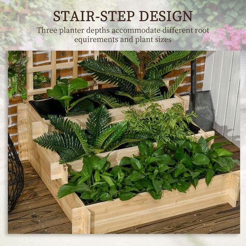 3 Tier Wooden Garden Planters with Trellis for Vine Climbing Plants in Wooden