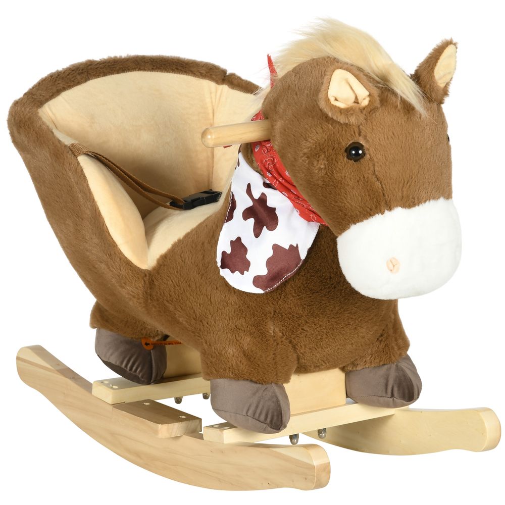 Kids Rocking Horse, Plush Baby Rocking Chair with Safety Harness & Sounds