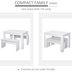 Modern White Particle Board Dining Set - Table & Benches - Compact - for Home & Small Businesses