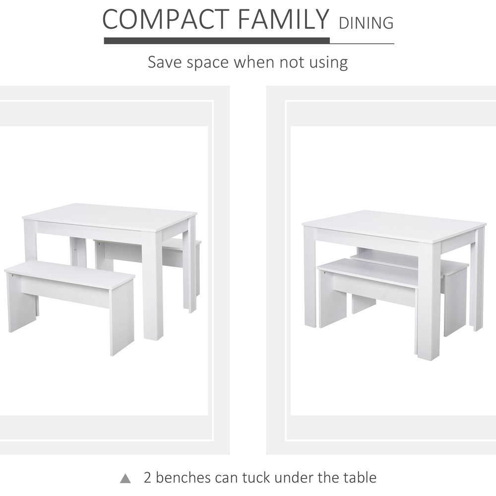 Modern White Particle Board Dining Set - Table & Benches - Compact - for Home & Small Businesses