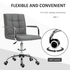 Comfortable Mid Back Swivel Home Office Chair - Grey PU Leather, Arm & Wheel