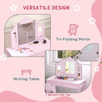 Kids Dressing Table Set Make up w/ Stool, Drawer, for Playroom