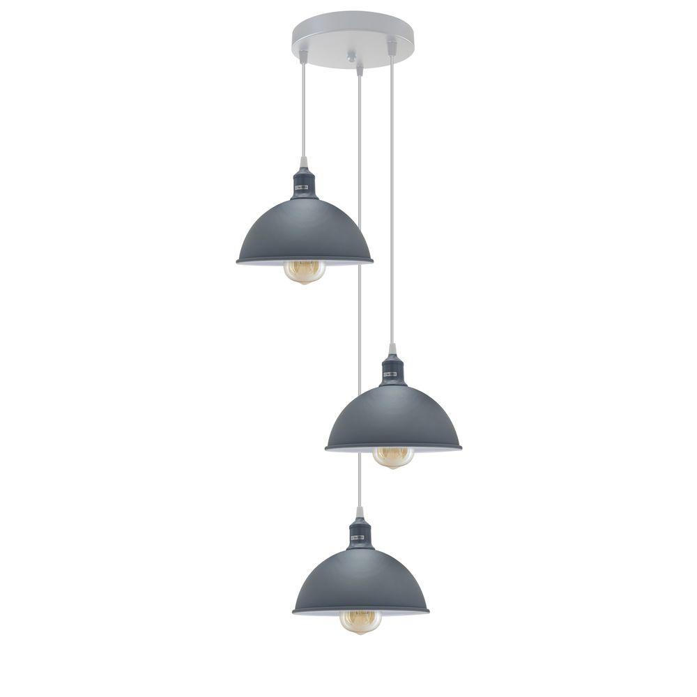 Vintage Industrial Round Three Outlet 21cm Pendant Retro Ceiling Light E27Edison Grey