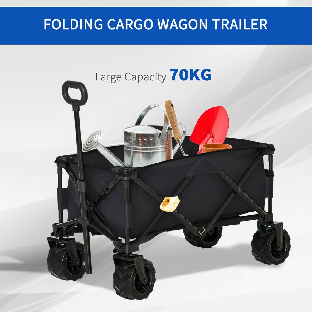 Outdoor Pull Along Garden Trolley on Wheels Folding Beach Cart Black