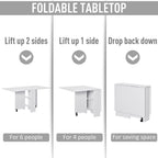 Space-Saving Folding Desk Table - Mobile Drop Leaf - Wheel Storage Shelves - White